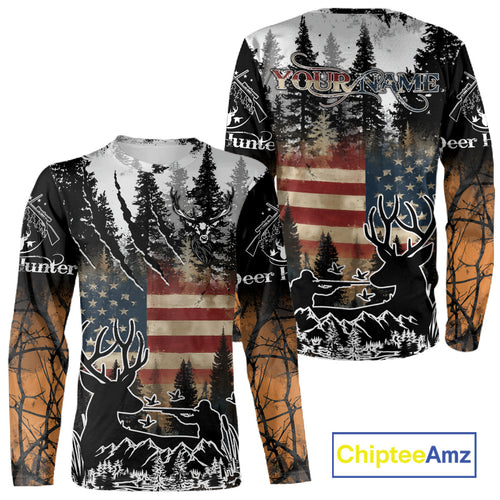 Best Deer Hunting Shirt with US Flag & Orange Camo for Hunters, Perfect Hunter Gifts NBT16