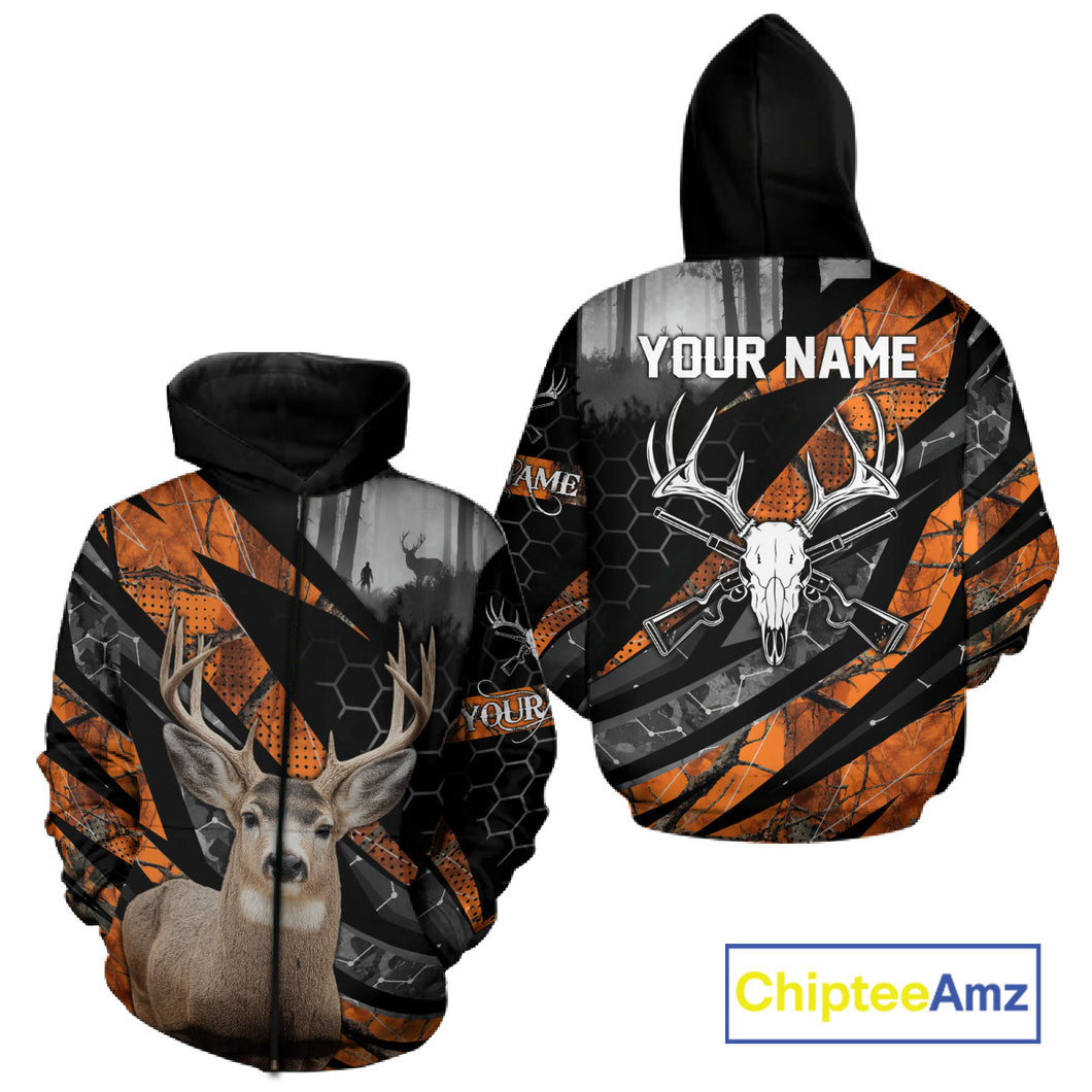 Personalized Orange Camo Deer Hunting Shirts for Men - Custom Name, Deer Hunting Gifts NBT36
