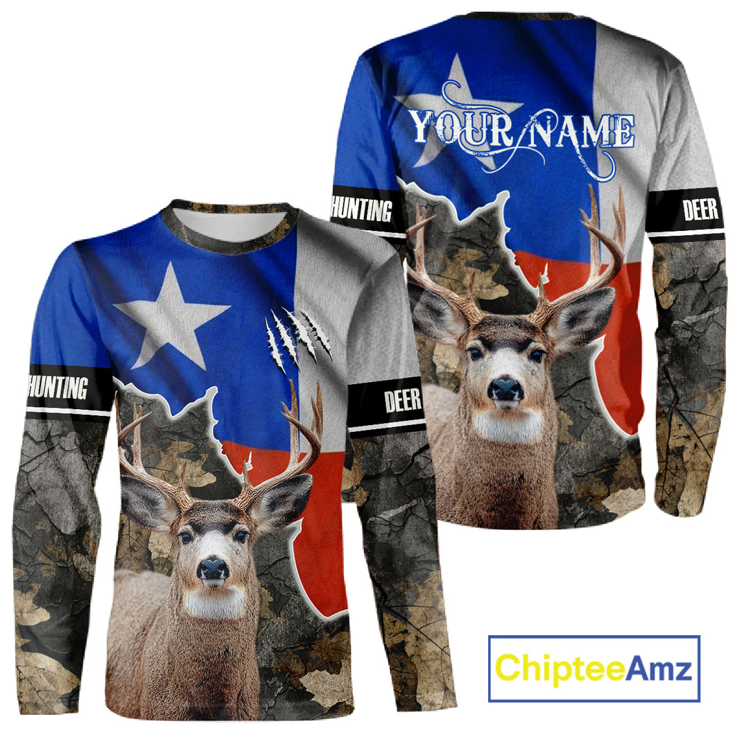Deer Hunting Camo Texas Flag 3D All Over Print Shirts for Deer Hunter, Hunting Gifts for Men NBT23