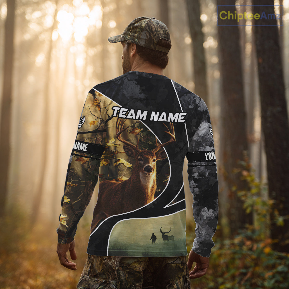 Personalized Deer Hunting Hoodie, Longsleeve Shirt – Whitetail Buck, Fall Camo, Gifts for Men NBT27