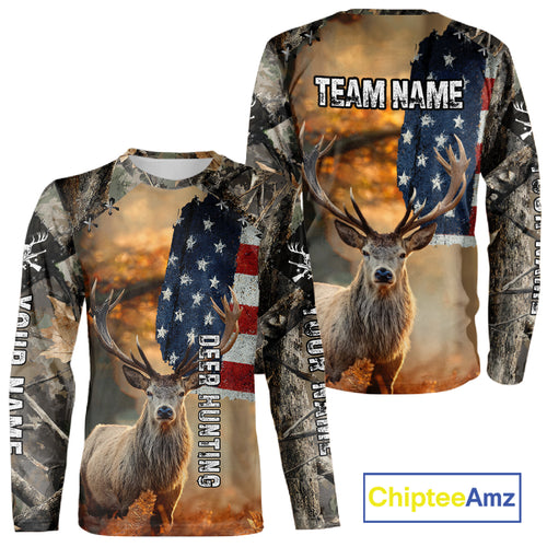 American Flag Camouflage Red Deer Hunting Shirts – Custom Name Hunting Clothes for Men NBT39