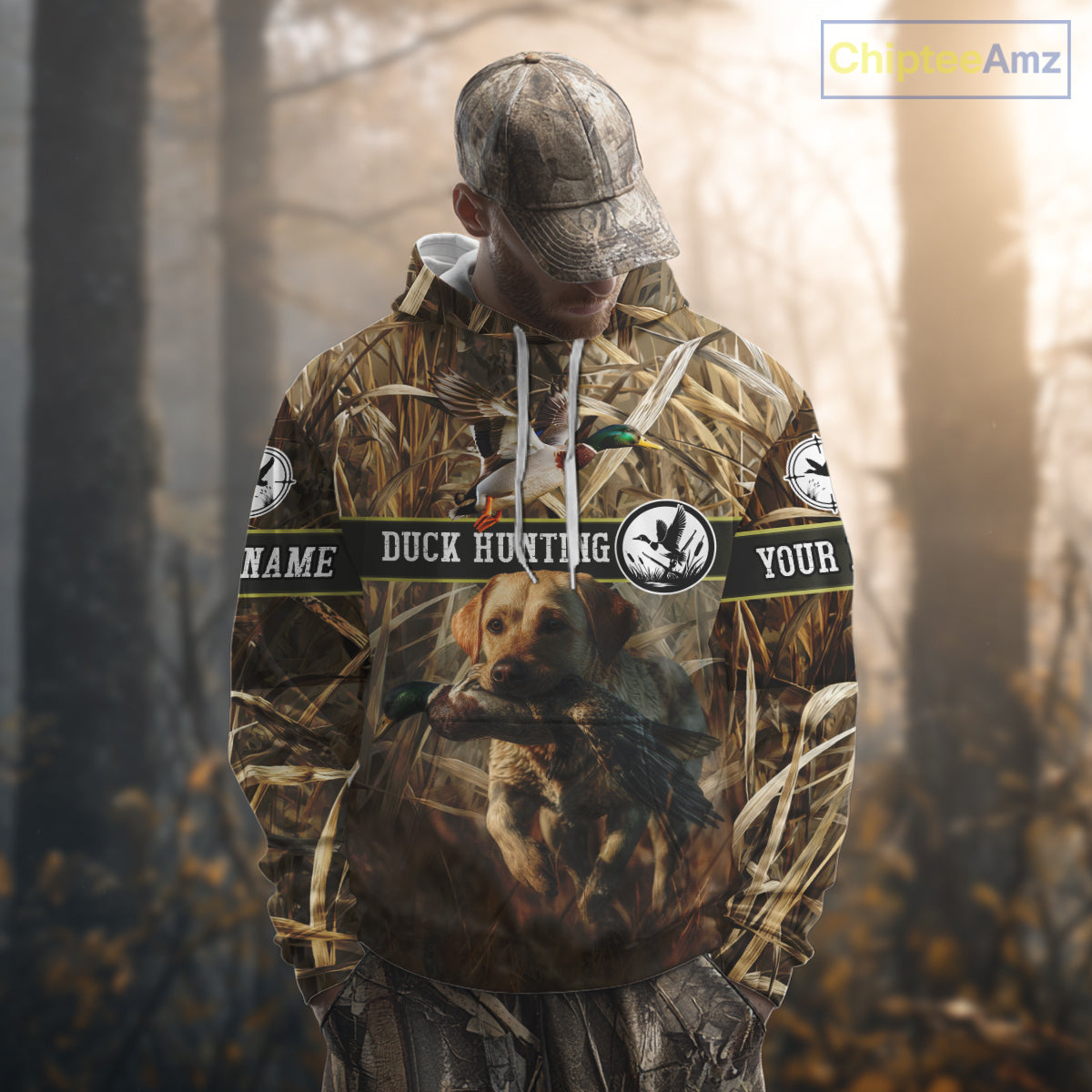Duck Hunting Camo Shirt with Labrador Retriever – Waterfowl Hunting Clothes, Gifts for Hunters NBT44