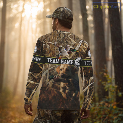 Duck Hunting Camo Shirt with Labrador Retriever – Waterfowl Hunting Clothes, Gifts for Hunters NBT44