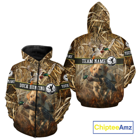 Duck Hunting Camo Shirt with Labrador Retriever – Waterfowl Hunting Clothes, Gifts for Hunters NBT44