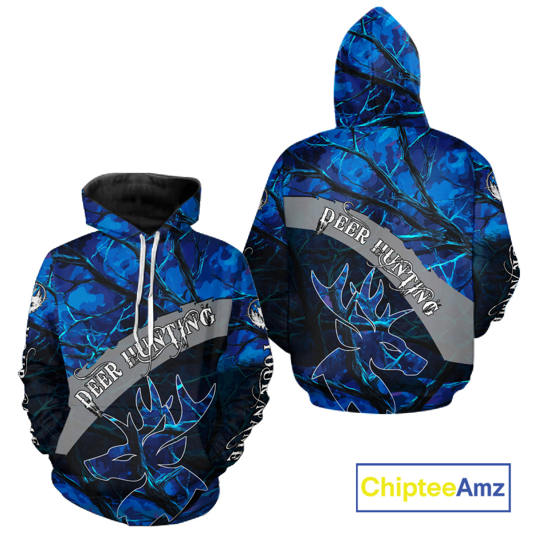 Best Deer Hunting Blue Camo Custom Name 3D Printing Shirts, Hunting Gifts for Men NBT62