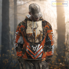 Load image into Gallery viewer, Deer Hunting Shirt Personalized 3D All Over Print Orange Camo Leather Pattern Hunting Clothes NBT94