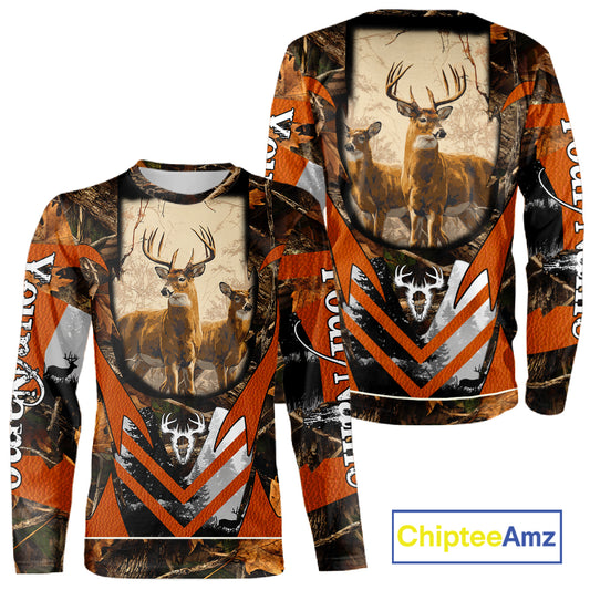 Deer Hunting Shirt Personalized 3D All Over Print Orange Camo Leather Pattern Hunting Clothes NBT94