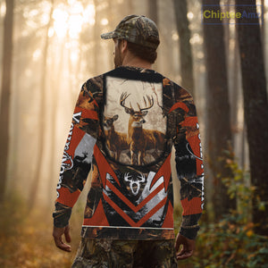 Deer Hunting Shirt Personalized 3D All Over Print Orange Camo Leather Pattern Hunting Clothes NBT94