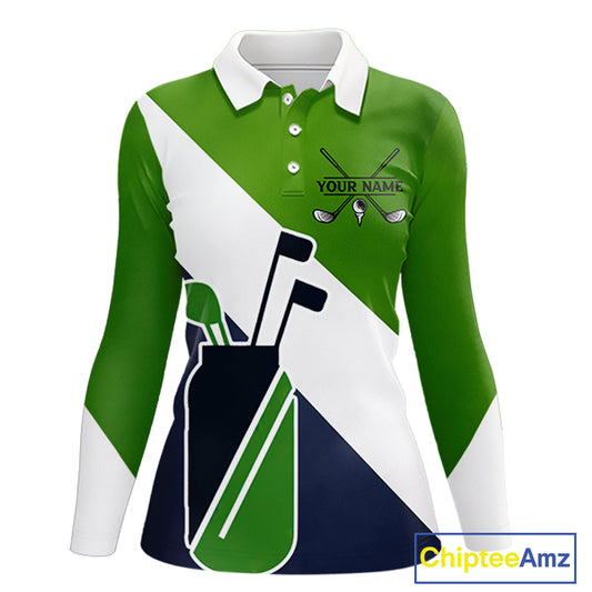 Green & Blue Golf Bag Womens Golf Polo Shirts Custom Golf Shirts, Golf Attire For Ladies NBT576
