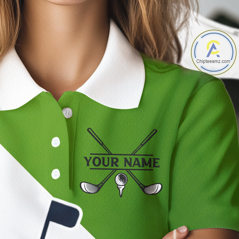 Green & Blue Golf Bag Womens Golf Polo Shirts Custom Golf Shirts, Golf Attire For Ladies NBT576