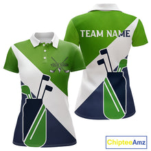 Load image into Gallery viewer, Green &amp; Blue Golf Bag Womens Golf Polo Shirts Custom Golf Shirts, Golf Attire For Ladies NBT576