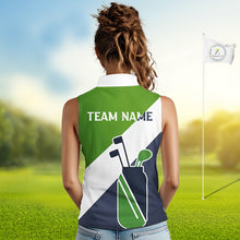Load image into Gallery viewer, Green &amp; Blue Golf Bag Womens Sleeveless Golf Polo Shirts Custom Golf Shirts, Golf Attire For Ladies NBT576