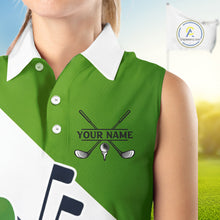 Load image into Gallery viewer, Green &amp; Blue Golf Bag Womens Sleeveless Golf Polo Shirts Custom Golf Shirts, Golf Attire For Ladies NBT576