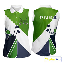 Load image into Gallery viewer, Green &amp; Blue Golf Bag Womens Sleeveless Golf Polo Shirts Custom Golf Shirts, Golf Attire For Ladies NBT576
