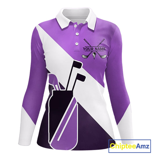 Purple Golf Bag Womens Golf Polo Shirts Custom Golf Shirts, Golf Attire For Ladies NBT577
