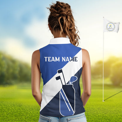 Blue Golf Bag Womens Sleeveless Golf Polo Shirts Custom Golf Shirts, Golf Attire For Ladies NBT579