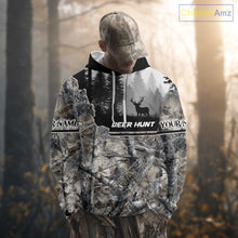 Load image into Gallery viewer, Whitetail Deer Hunting Winter Camouflage 3D Custom Name Shirts, Custom Deer Hunting Winter NBT197