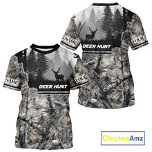Load image into Gallery viewer, Whitetail Deer Hunting Winter Camouflage 3D Custom Name Shirts, Custom Deer Hunting Winter NBT197