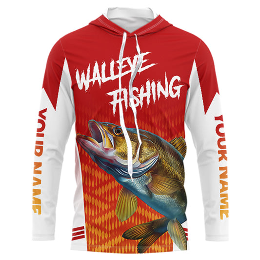 Walleye Hooded Fishing Shirts Long Sleeve Custom Fishing Tournament Shirts, Walleye Fishing Apparel NBT365