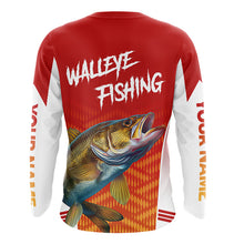 Load image into Gallery viewer, Walleye Fishing Shirts Long Sleeve Custom Fishing Tournament Jersey Red Camo For Men, Walleye Fishing Apparel NBT365