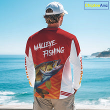 Load image into Gallery viewer, Walleye Fishing Shirts Long Sleeve Custom Fishing Tournament Jersey Red Camo For Men, Walleye Fishing Apparel NBT365