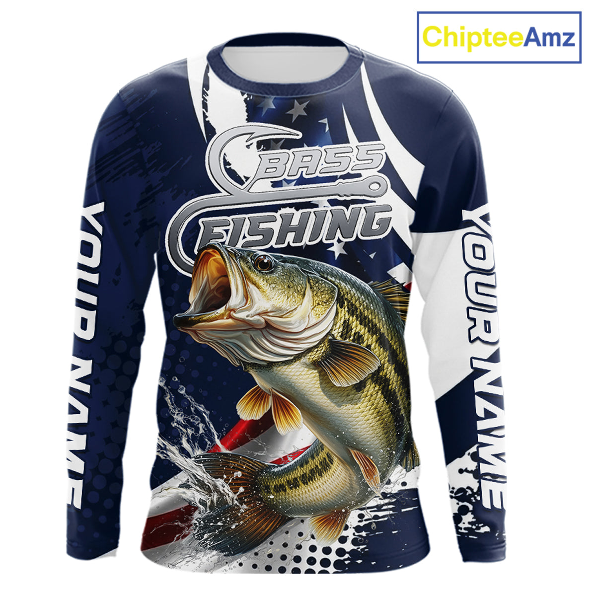 Bass Fishing American Flag Custom Long Sleeve Tournament Fishing Shirts, Patriotic Bass Fishing Jerseys NBT717