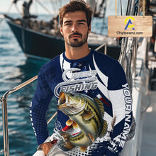 Load image into Gallery viewer, Bass Fishing American Flag Custom Long Sleeve Tournament Fishing Shirts, Patriotic Bass Fishing Jerseys NBT717