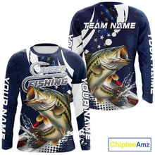 Load image into Gallery viewer, Bass Fishing American Flag Custom Long Sleeve Tournament Fishing Shirts, Patriotic Bass Fishing Jerseys NBT717