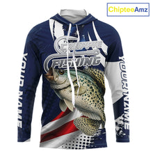 Load image into Gallery viewer, Crappie Fishing American Flag Custom Long Sleeve Hooded Tournament Fishing Shirts, Patriotic Crappie Fishing Jerseys NBT719