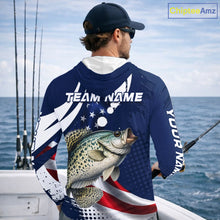 Load image into Gallery viewer, Crappie Fishing American Flag Custom Long Sleeve Hooded Tournament Fishing Shirts, Patriotic Crappie Fishing Jerseys NBT719