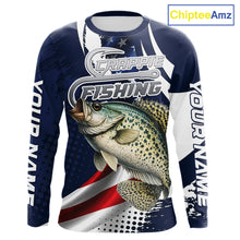 Load image into Gallery viewer, Crappie Fishing American Flag Custom Long Sleeve Tournament Fishing Shirts, Patriotic Crappie Fishing Jerseys NBT719