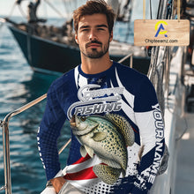 Load image into Gallery viewer, Crappie Fishing American Flag Custom Long Sleeve Tournament Fishing Shirts, Patriotic Crappie Fishing Jerseys NBT719
