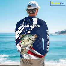 Load image into Gallery viewer, Crappie Fishing American Flag Custom Long Sleeve Tournament Fishing Shirts, Patriotic Crappie Fishing Jerseys NBT719
