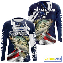 Load image into Gallery viewer, Crappie Fishing American Flag Custom Long Sleeve Tournament Fishing Shirts, Patriotic Crappie Fishing Jerseys NBT719