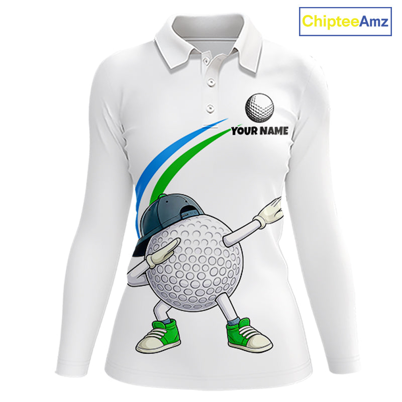 White Funny Golf Ball Custom Team Polo Shirt, Personalized Womens Golf Polo Shirt, Golf Lovers Gift NBT603
