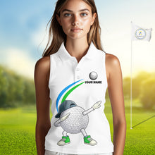 Load image into Gallery viewer, White Funny Golf Ball Custom Team Polo Shirt, Personalized Womens Sleeveless Golf Polo Shirt, Golf Lovers Gift NBT603