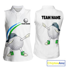 Load image into Gallery viewer, White Funny Golf Ball Custom Team Polo Shirt, Personalized Womens Sleeveless Golf Polo Shirt, Golf Lovers Gift NBT603