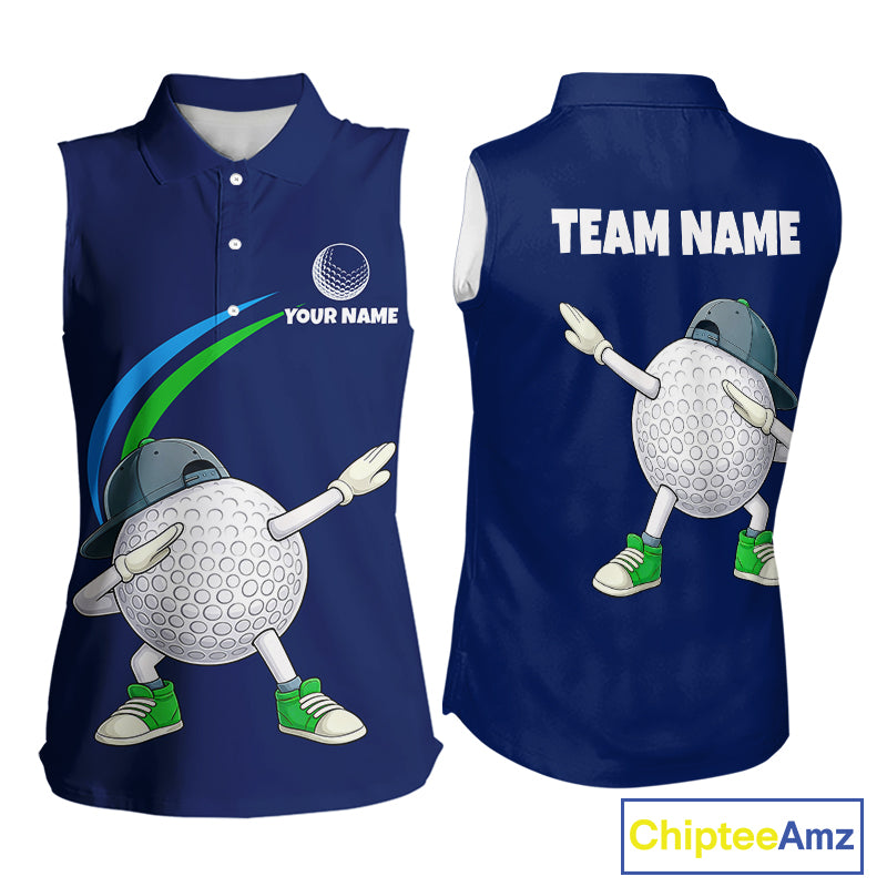 Blue Funny Golf Ball Custom Team Polo Shirt, Personalized Womens Sleeveless Golf Polo Shirt, Golf Lovers Gift NBT604