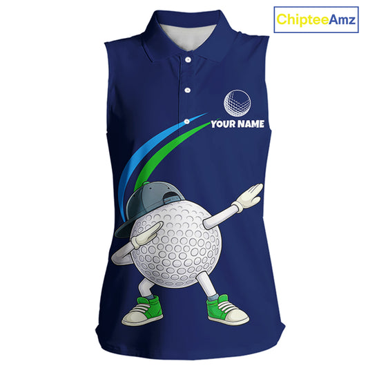 Blue Funny Golf Ball Custom Team Polo Shirt, Personalized Womens Sleeveless Golf Polo Shirt, Golf Lovers Gift NBT604