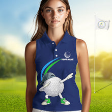 Load image into Gallery viewer, Blue Funny Golf Ball Custom Team Polo Shirt, Personalized Womens Sleeveless Golf Polo Shirt, Golf Lovers Gift NBT604