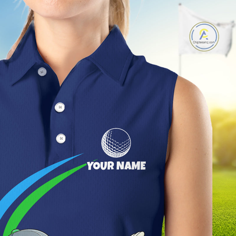Blue Funny Golf Ball Custom Team Polo Shirt, Personalized Womens Sleeveless Golf Polo Shirt, Golf Lovers Gift NBT604