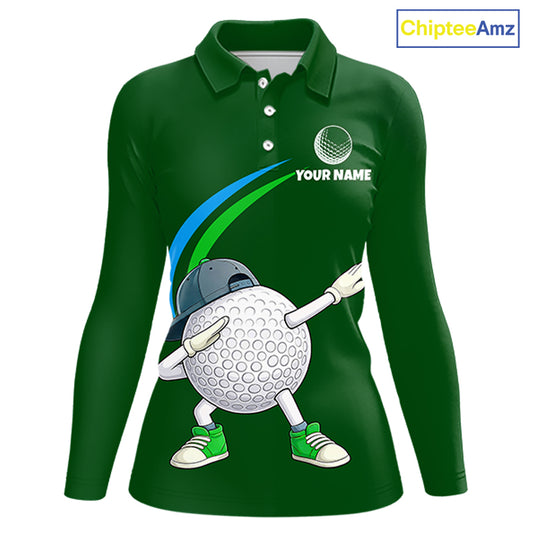 Green Funny Golf Ball Custom Team Polo Shirt, Personalized Womens Golf Polo Shirt, Golf Lovers Gift NBT605