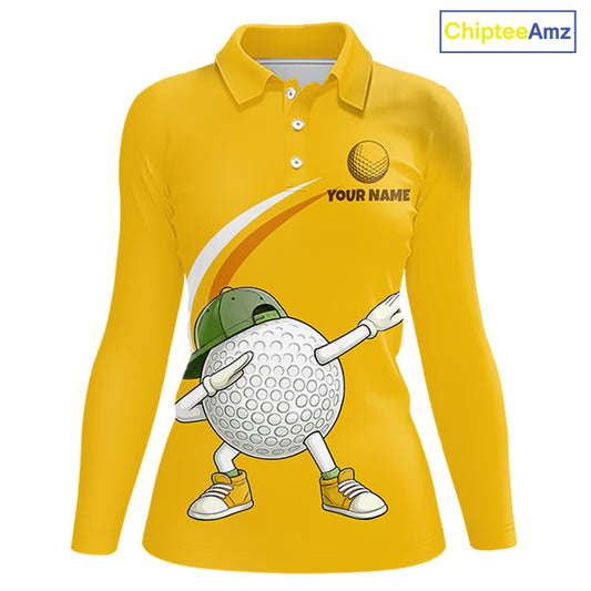 Yellow Funny Golf Ball Custom Team Polo Shirt, Personalized Womens Golf Polo Shirt, Golf Lovers Gift NBT606