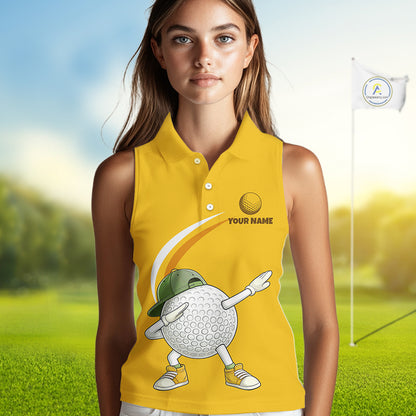Yellow Funny Golf Ball Custom Team Polo Shirt, Personalized Womens Sleeveless Golf Polo Shirt, Golf Lovers Gift NBT606