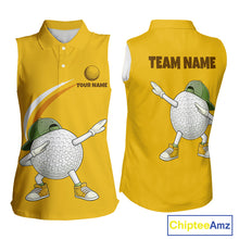 Load image into Gallery viewer, Yellow Funny Golf Ball Custom Team Polo Shirt, Personalized Womens Sleeveless Golf Polo Shirt, Golf Lovers Gift NBT606