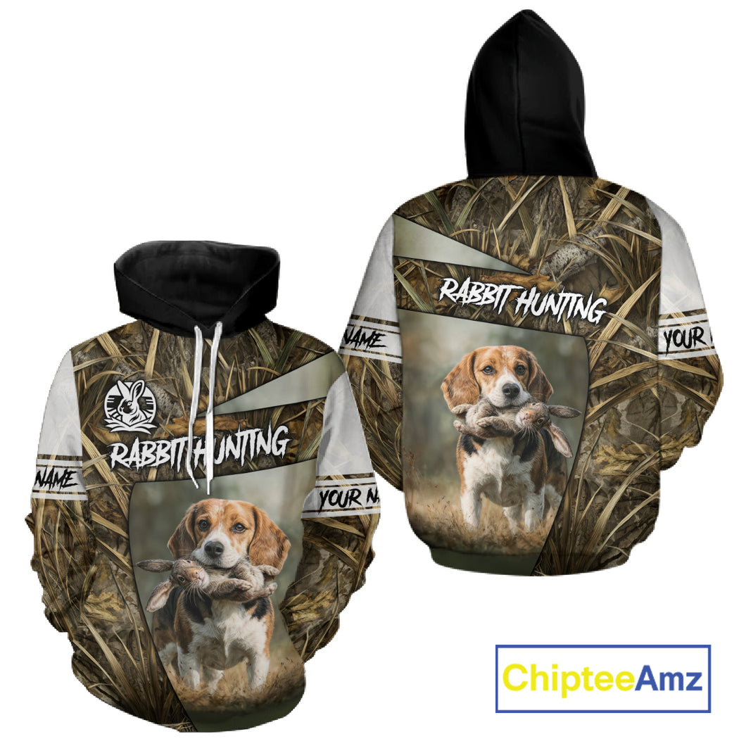 Rabbit Hunting Beagle Dog Camouflage Custom Name 3D Shirts, Rabbit Hunting Clothing for Men NBT215