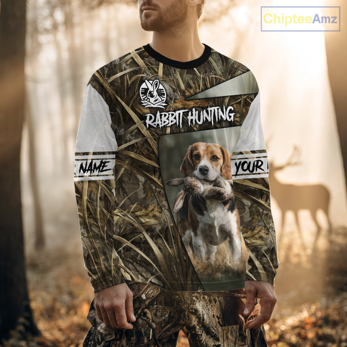 Rabbit Hunting Beagle Dog Camouflage Custom Name 3D Shirts, Rabbit Hunting Clothing for Men NBT215