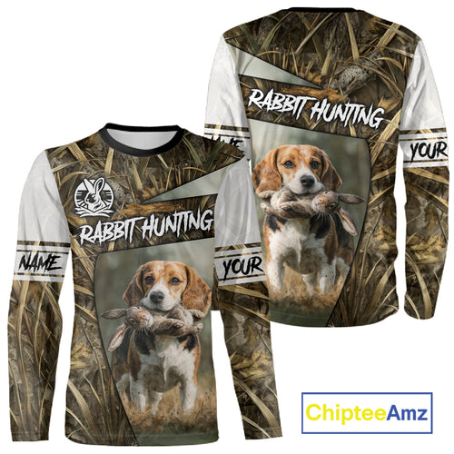 Rabbit Hunting Beagle Dog Camouflage Custom Name 3D Shirts, Rabbit Hunting Clothing for Men NBT215