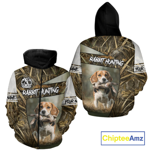 Rabbit Hunting Beagle Dog Camouflage Custom Name 3D Shirts, Rabbit Hunting Clothing for Men NBT215