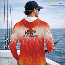 Load image into Gallery viewer, Custom Redfish Long Sleeve Hooded Fishing Shirts Fish Scale Red, Redfish Fly Fishing Performance Shirt NBT376